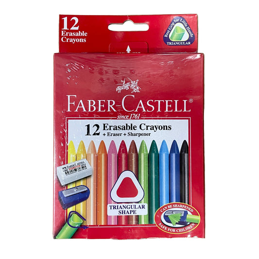 Faber-Castell 擦得甩三角蠟筆 Erasable Triangular Crayons (12 色 colours) (附送擦膠及筆刨 FREE eraser & sharpener)
