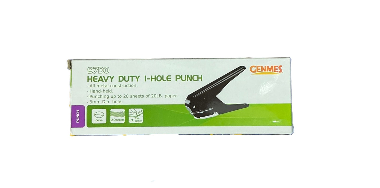 Genmes 手握式打孔機 Heavy Duty one-Hole Punch - |97D0| - 20 sheets-6mm