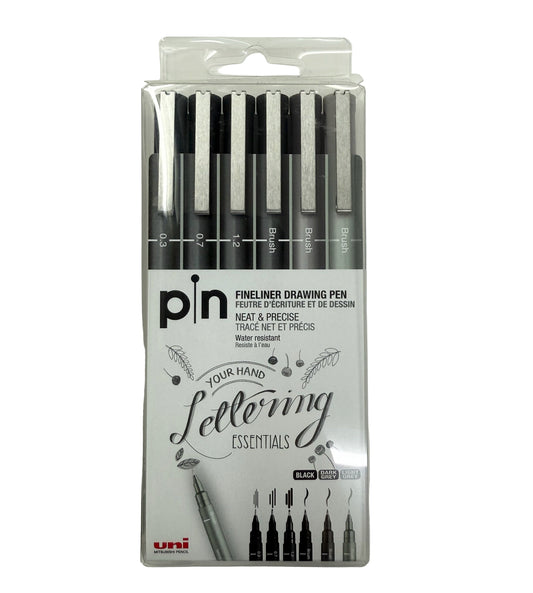 UNI - Pin 耐水性繪圖針筆套裝 Pigment Ink Fine Line Pen Set (6 / 12 支 pcs 裝 set) (✅with brush)