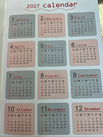 2027 Diary [145x210mm~A5] Date Book 日記簿