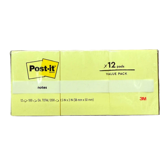 3M Post-it 便條紙 Memo 653, 1.5" x 2", 黃色-Yellow (12 pads)