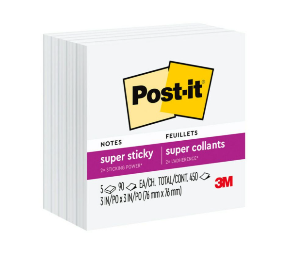 3M™ Post-it® 超黏便條紙 Super sticky Memo [3" x 3"] 白色-White- [654-5SSW]