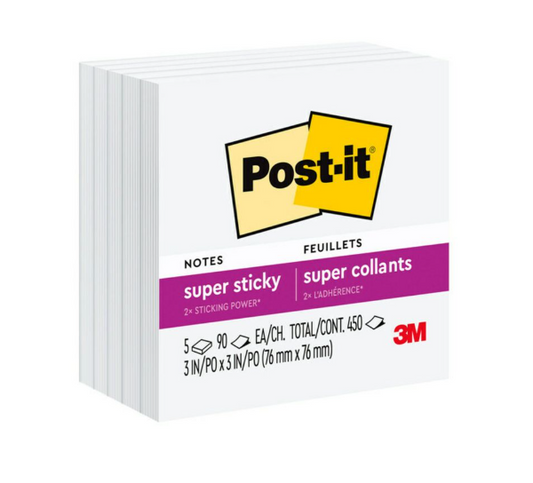 3M™ Post-it® 超黏便條紙 Super sticky Memo [3" x 3"] 白色-White- [654-5SSW]