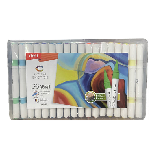Deli 雙頭亞加力馬克筆 Double-headed acrylic marker pens (36 色 colours)