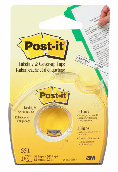 3M™ Post-it® 標籤及修蓋帶 Labelling & Cover-Up Tape [651] - [1/6" x 700", 1 line]
