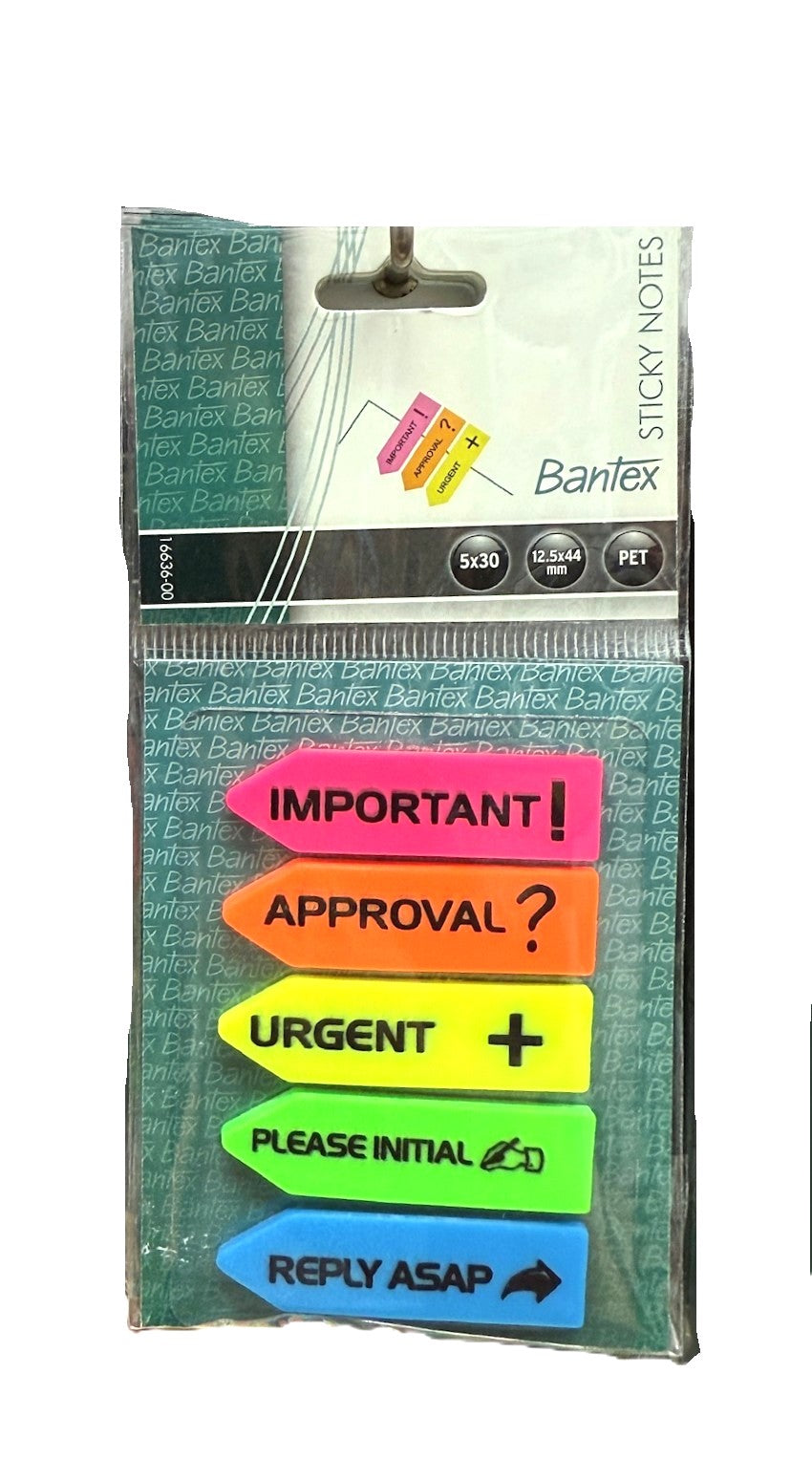 Bantex 五色-膠質箭咀旗仔 5-color Flags -|Important/ Approval/ Urgent/ Please Initial/ Reply ASAP| - |12.5mm x 44mm|