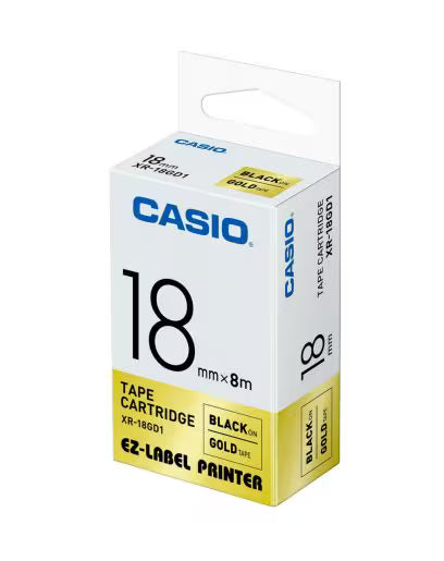 CASIO [XR-18X1 / XR-18WE1 / XR-18WER1 / XR-18WEB1 / XR-18SR1 / XR-18RD1 / XR-18BU1 / XR-18GN1 / XR-18YW1 / XR-18GD1] 18mm x 8m [標籤帶] Tape Cartridge