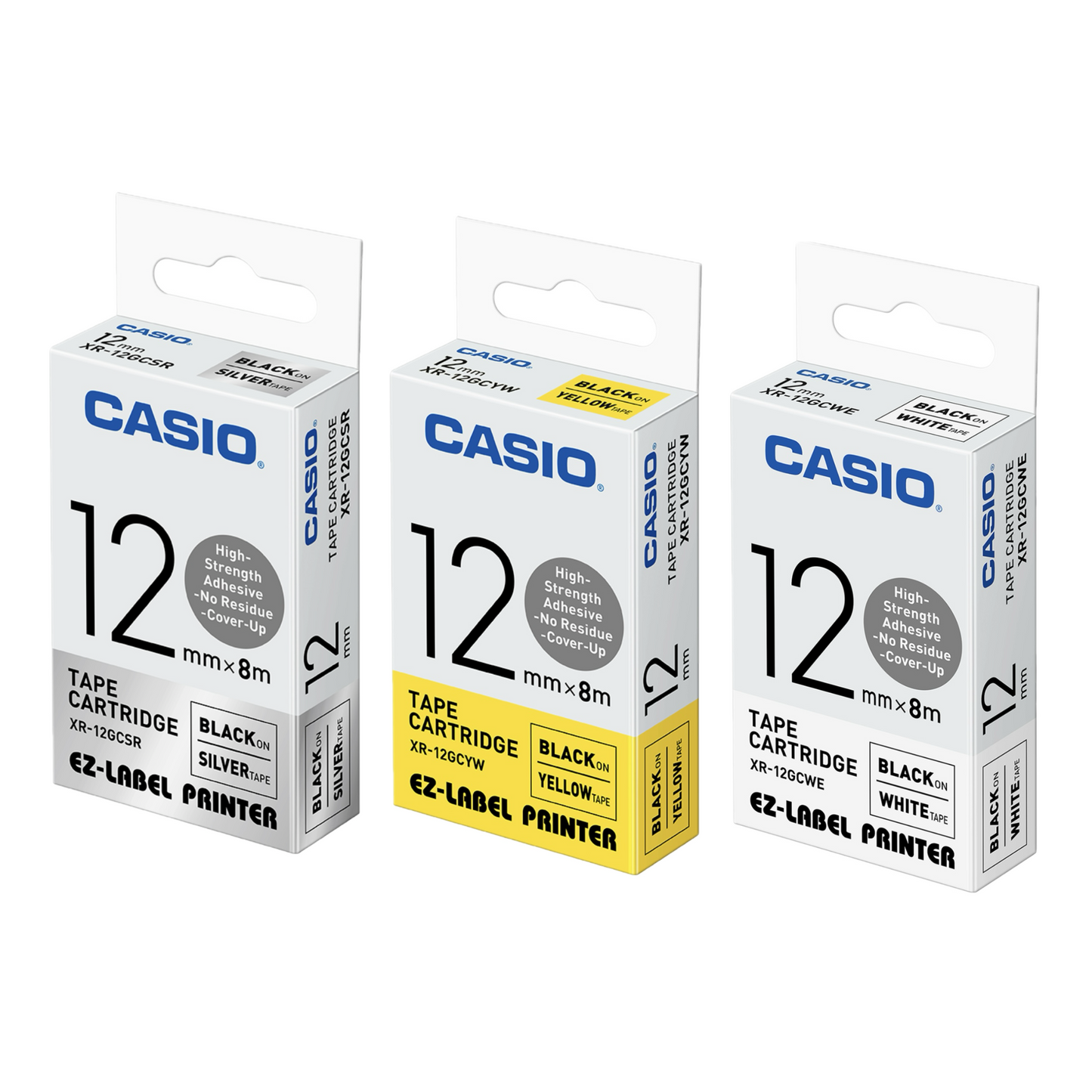 CASIO [XR-12GCSR / XR-12GCYW / XR-12GCWE] 12mm x 8m 特強黏貼標籤帶 High-strength Adhesive Tape Cartridge