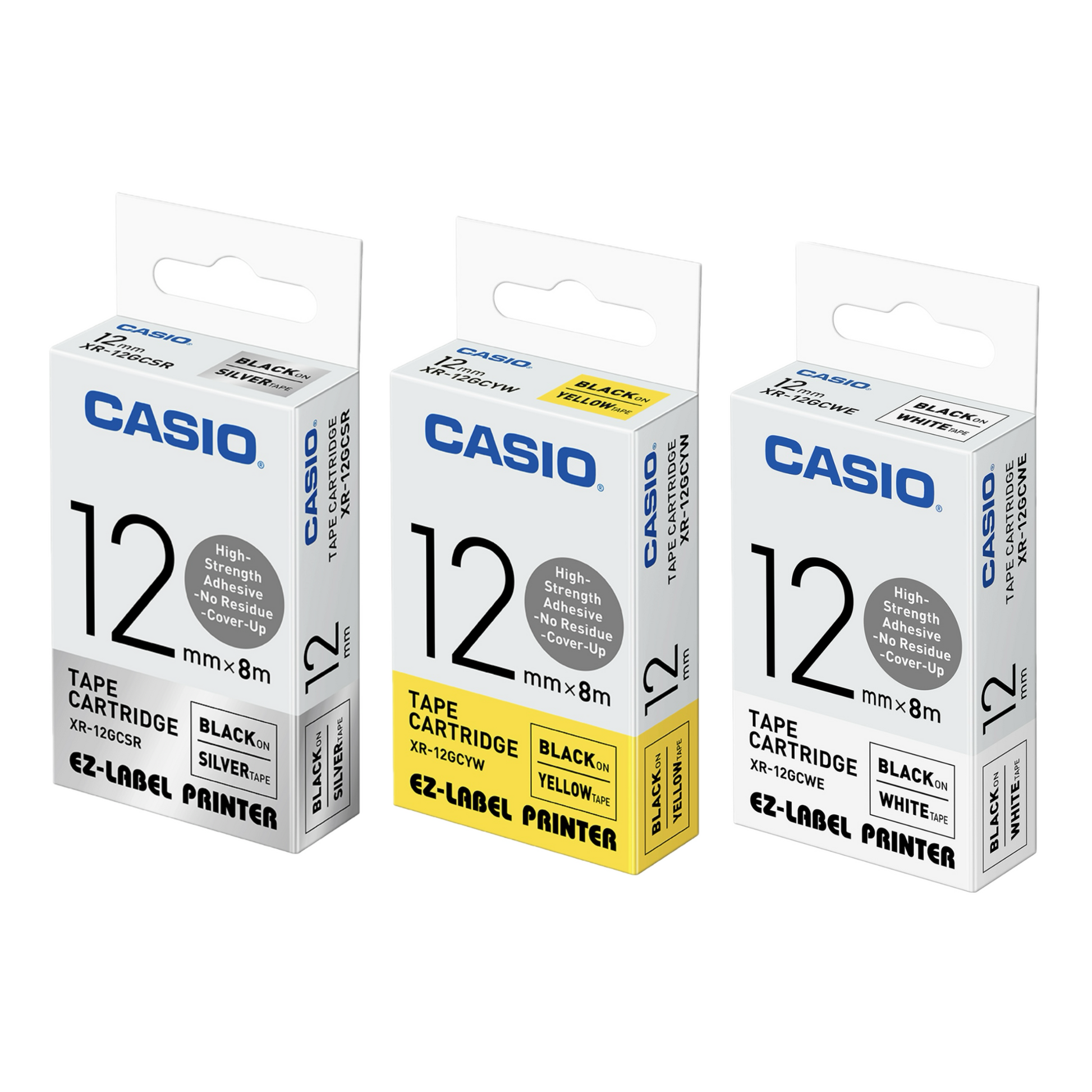 CASIO [XR-12GCSR / XR-12GCYW / XR-12GCWE] 12mm x 8m 特強黏貼標籤帶 High-strength Adhesive Tape Cartridge