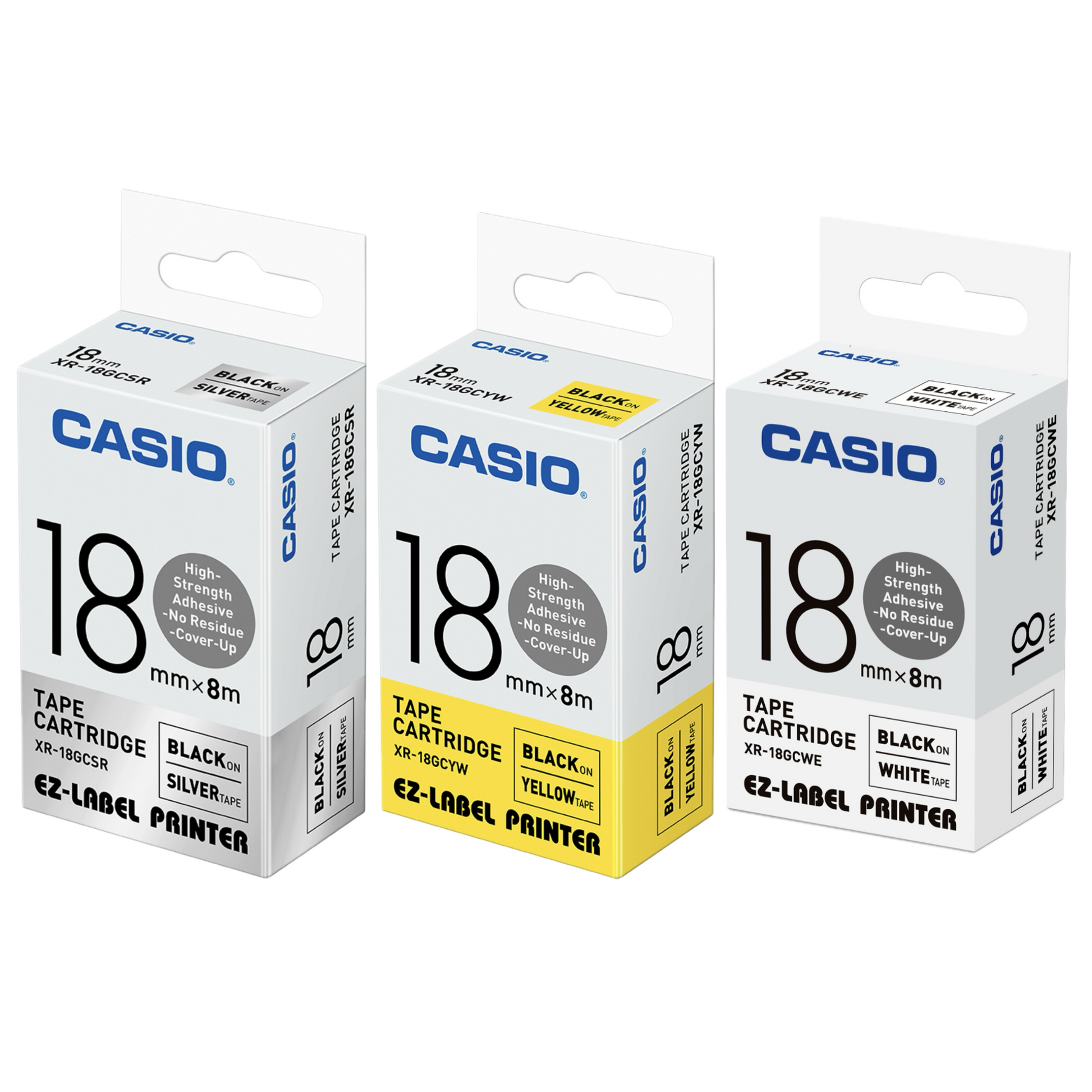 CASIO [XR-18GCSR / XR-18GCYW / XR-18GCWE] 18mm x 8m 特強黏貼標籤帶 High-strength Adhesive Tape Cartridge