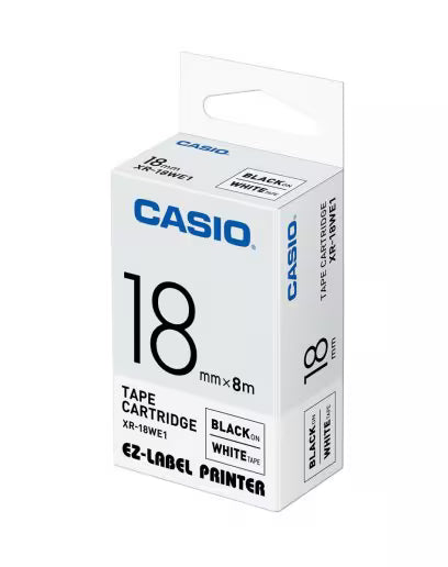CASIO [XR-18X1 / XR-18WE1 / XR-18WER1 / XR-18WEB1 / XR-18SR1 / XR-18RD1 / XR-18BU1 / XR-18GN1 / XR-18YW1 / XR-18GD1] 18mm x 8m [標籤帶] Tape Cartridge