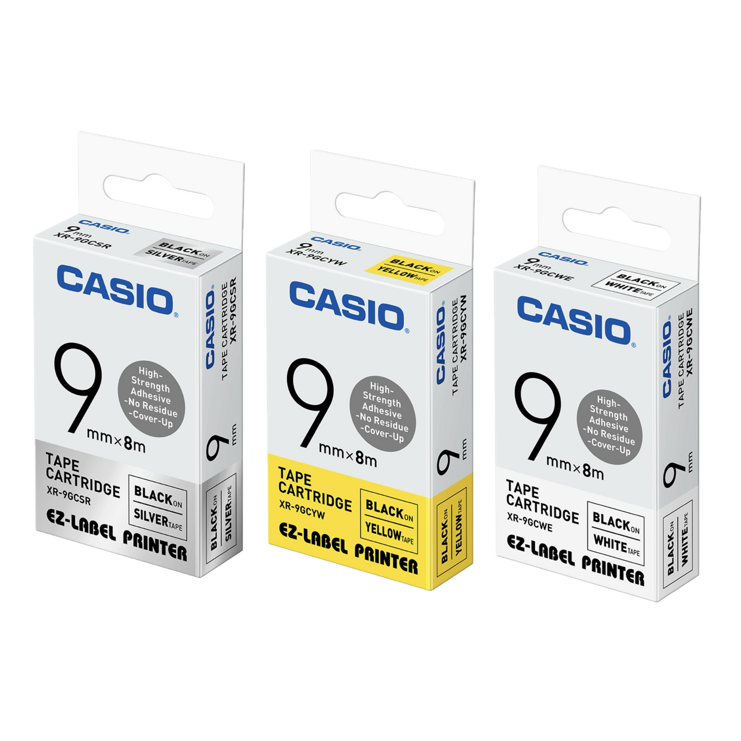 CASIO [XR-9GCSR / XR-9GCYW / XR-9GCWE] 9mm x 8m 特強黏貼標籤帶 High-strength Adhesive Tape Cartridge