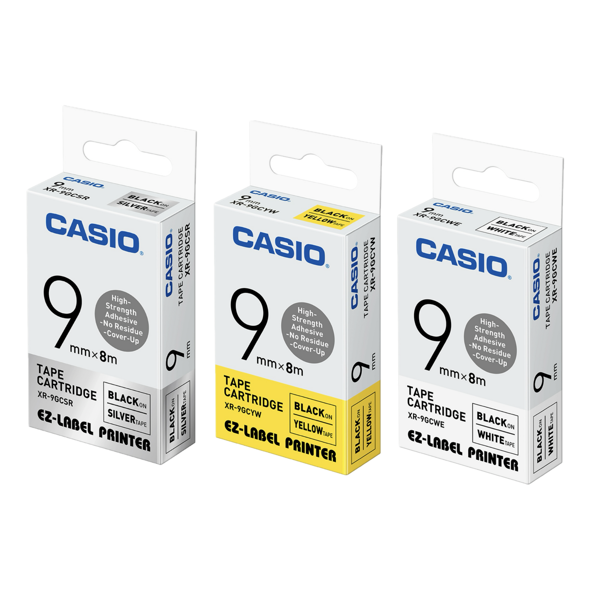 CASIO [XR-9GCSR / XR-9GCYW / XR-9GCWE] 9mm x 8m 特強黏貼標籤帶 High-strength Adhesive Tape Cartridge