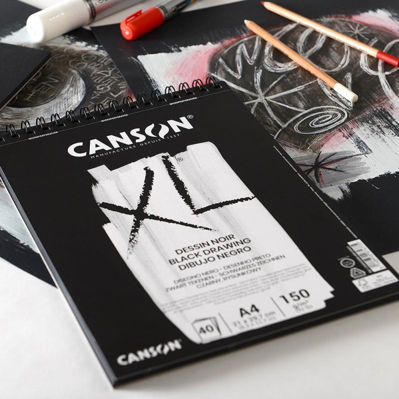 Canson XL® DESSIN NOIR 黑色紙畫簿 Black Paper Sketch book -[150gsm | A3 / A4 | 40Sheets]