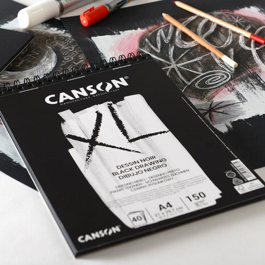 Canson XL® DESSIN NOIR 黑色紙畫簿 Black Paper Sketch book -[150gsm | A3 / A4 | 40Sheets]