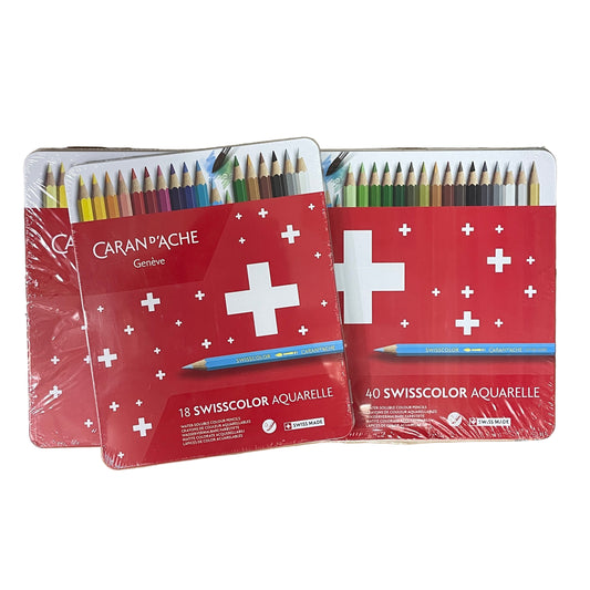 Caran d'Ache 瑞士卡達 18/ 40 SWISSCOLOR AQUARELLE 鐵盒水溶性木顏色筆 Water-soluble colour pencils with metal case