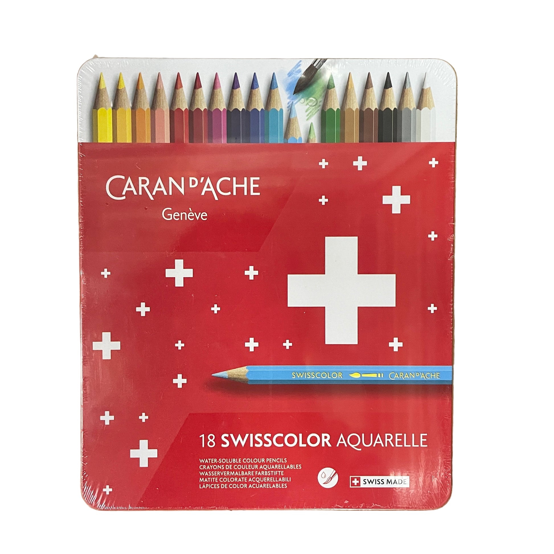 Caran d'Ache 瑞士卡達 18 SWISSCOLOR AQUARELLE 鐵盒水溶性木顏色筆 Water-soluble colour pencils with metal case