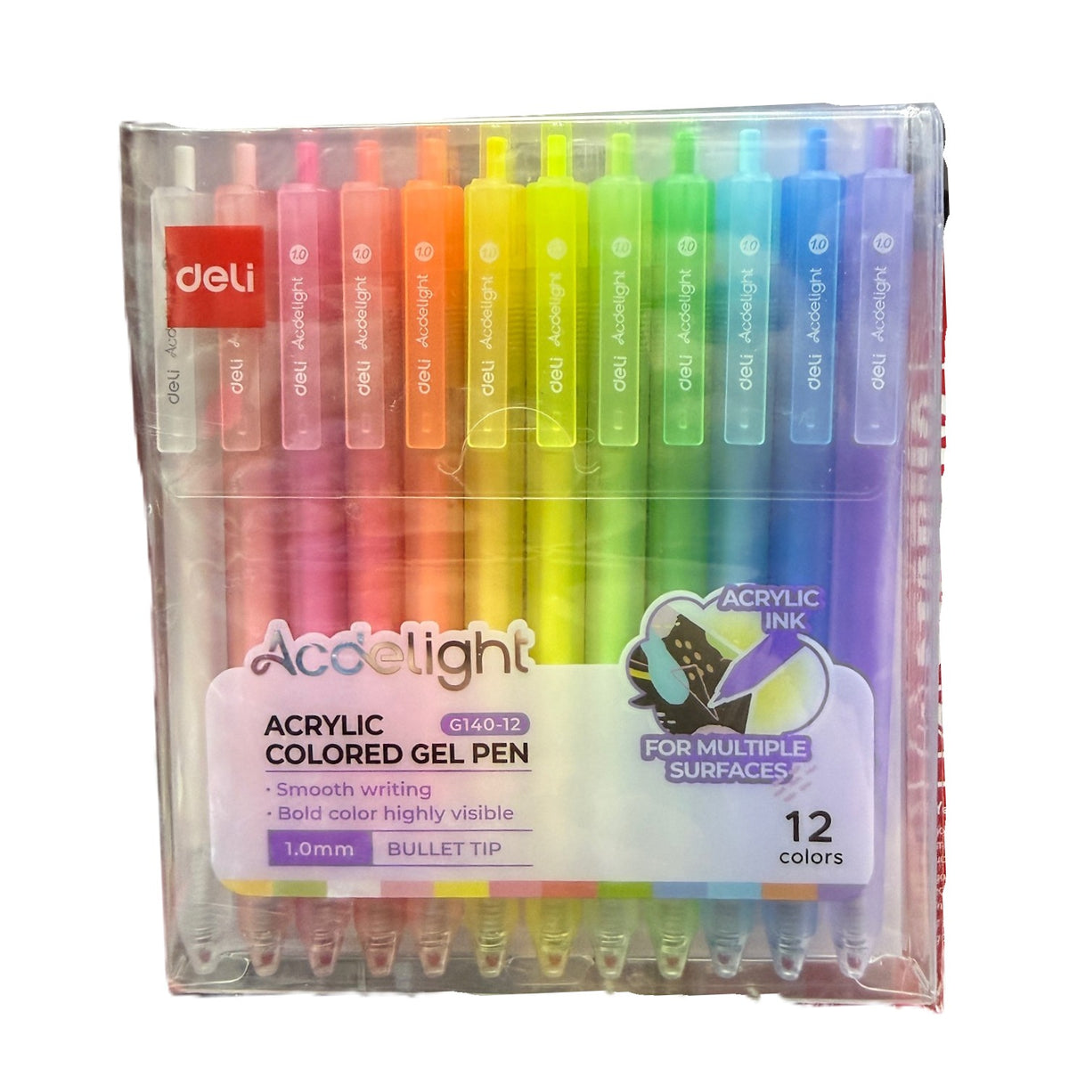 Deli 亞加力啫喱筆 Acrylic coloured gel pen (12 色 colours) -[G140-12]