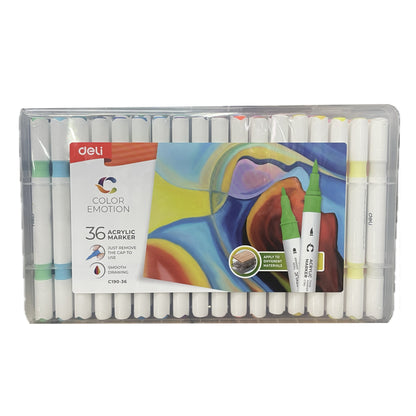 Deli 雙頭亞加力馬克筆 Double-headed acrylic marker pens (36 色 colours)
