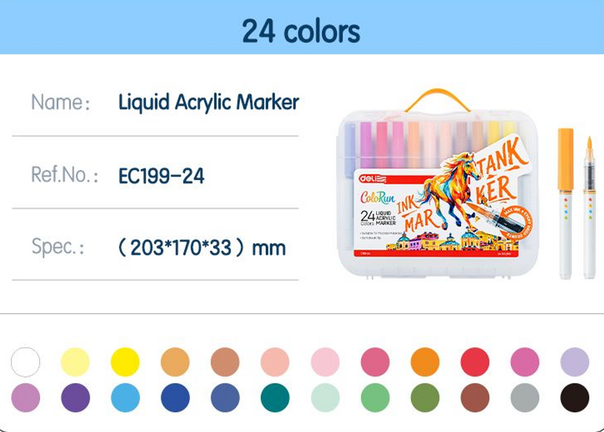 Deli 液體亞加力馬克筆 Liquid acrylic marker (24 色 colours) -[C199-24]