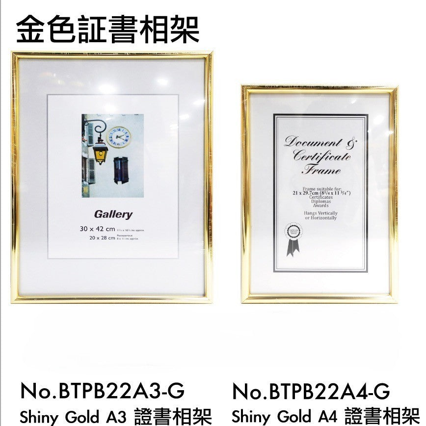 證書相架 Document & certificate Frame [A4 / A3 | 金 GOLD / 銀 SILVER | BTPB22A3-G/S | BTPB22A4-G/S ]