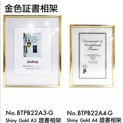 證書相架 Document & certificate Frame [A4 / A3 | 金 GOLD / 銀 SILVER | BTPB22A3-G/S | BTPB22A4-G/S ]