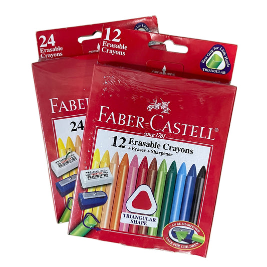 Faber-Castell 擦得甩三角蠟筆 Erasable Triangular Crayons (12/ 24 色 colours) (附送擦膠及筆刨 FREE eraser & sharpener)
