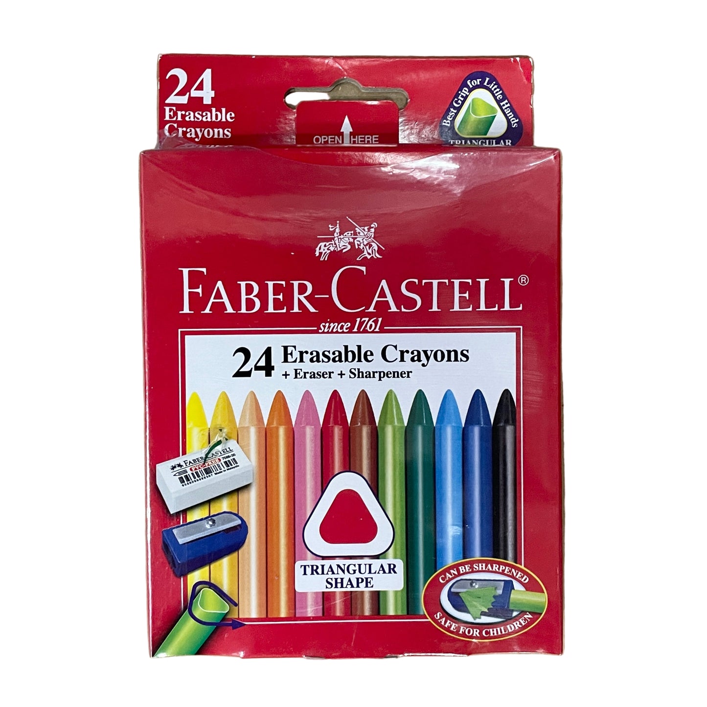Faber-Castell 擦得甩三角蠟筆 Erasable Triangular Crayons (24 色 colours) (附送擦膠及筆刨 FREE eraser & sharpener)