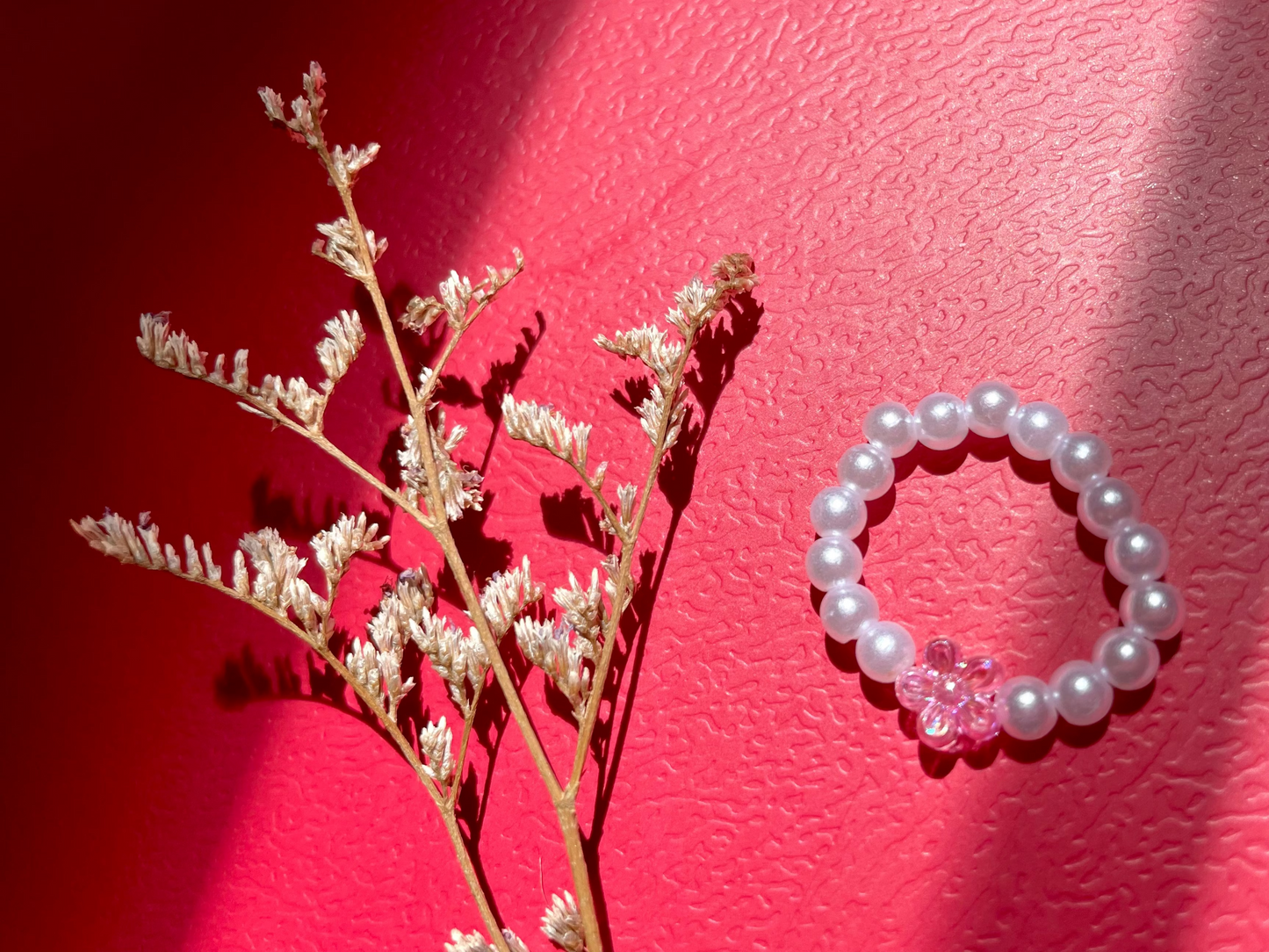 [Handmade❣️] 手工串珠 戒指 Ring - 白色珠 White bead + 花 Flower 🌸
