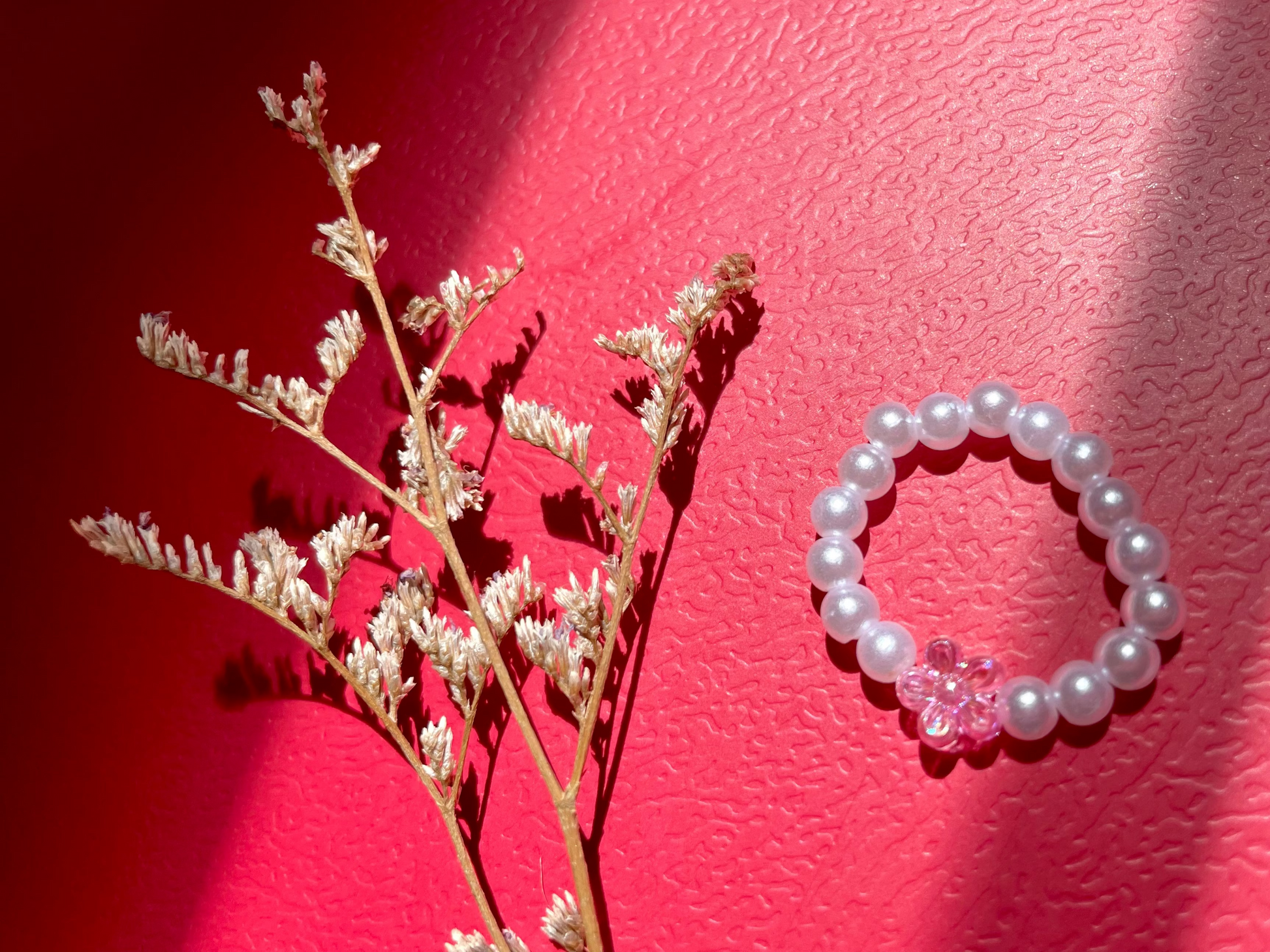 [Handmade❣️] 手工串珠 戒指 Ring - 白色珠 White bead + 花 Flower 🌸