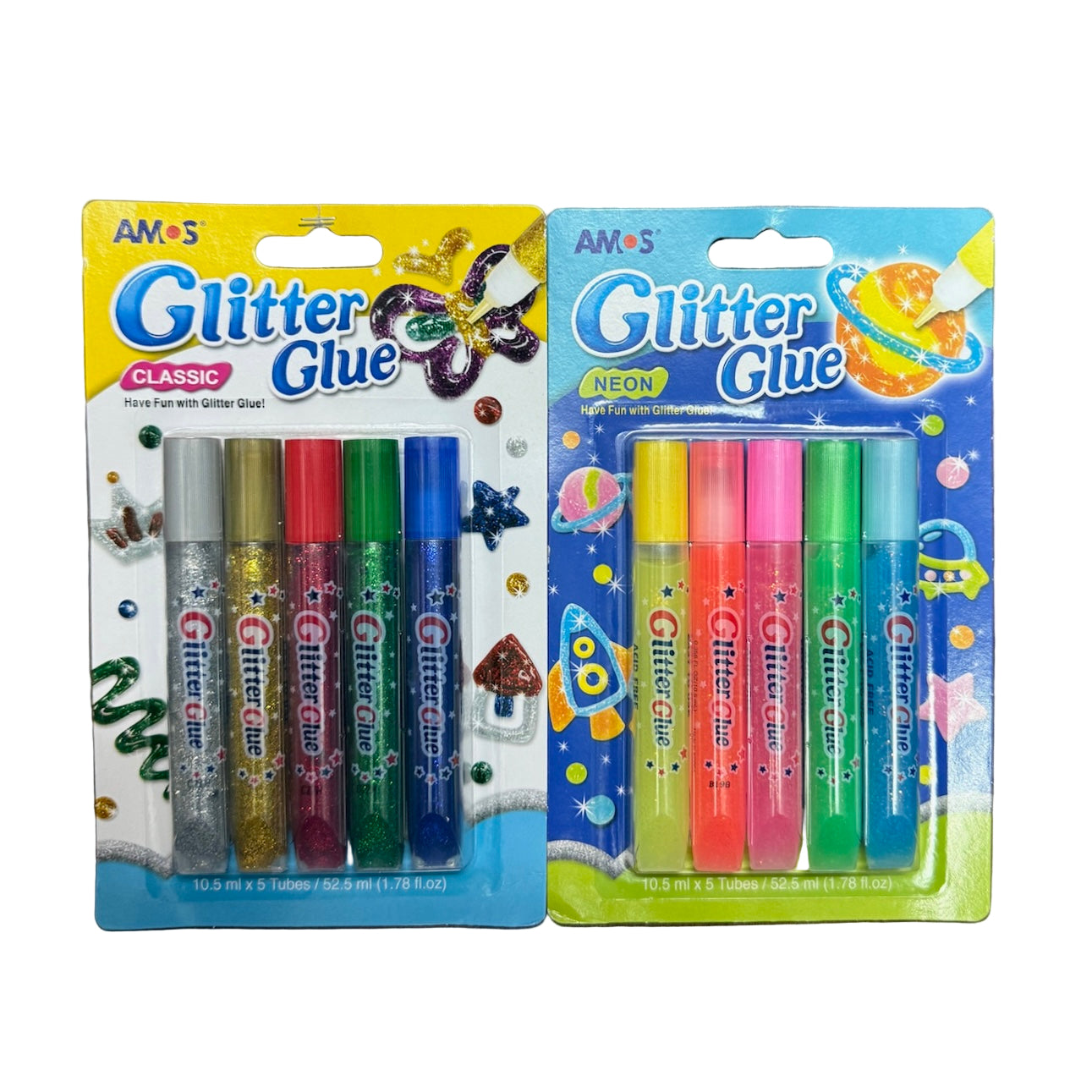 Amos 閃粉膠水套裝 Glitter Glue Set (5色 colours | 經典 Classic / 螢光 Neon)