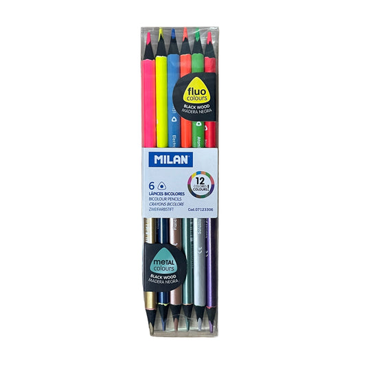 Milan 雙頭12色木顏色筆 (螢光色 + 金屬色) Coloured pencils bicolour 12 colours (Fluo colour + Metal colour)