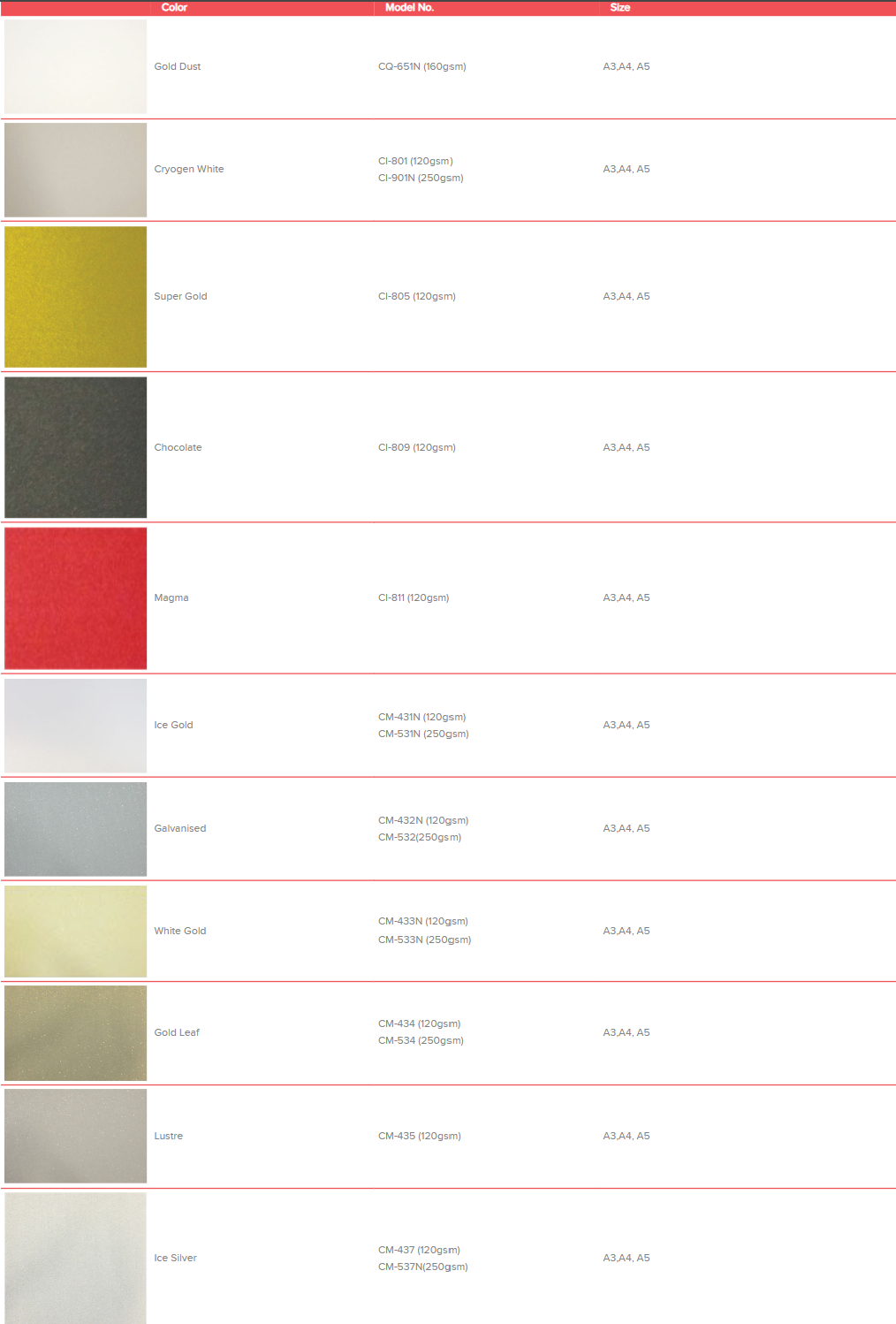 高級珍珠紙 Premium Pearly Paper Range colour