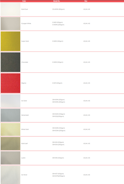 高級珍珠紙 Premium Pearly Paper Range colour