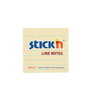 Stick'n 便條紙 Line notes, 3" x 3", 黃色-Yellow