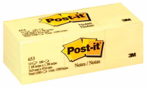 3M Post-it 便條紙 Memo 653, 1.5" x 2", 黃色-Yellow (12 pads)